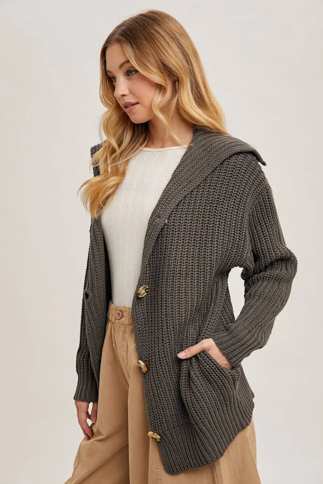Ash Collared Button Down Ribbed Cardigan