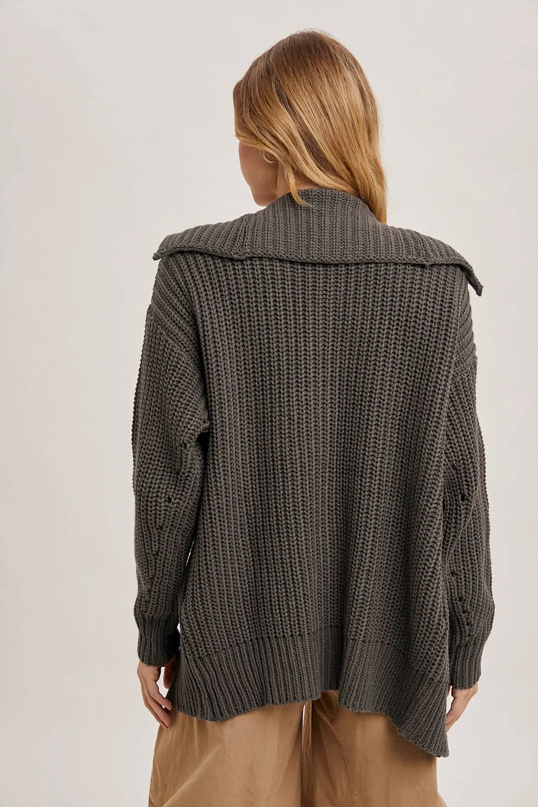 Ash Collared Button Down Ribbed Cardigan