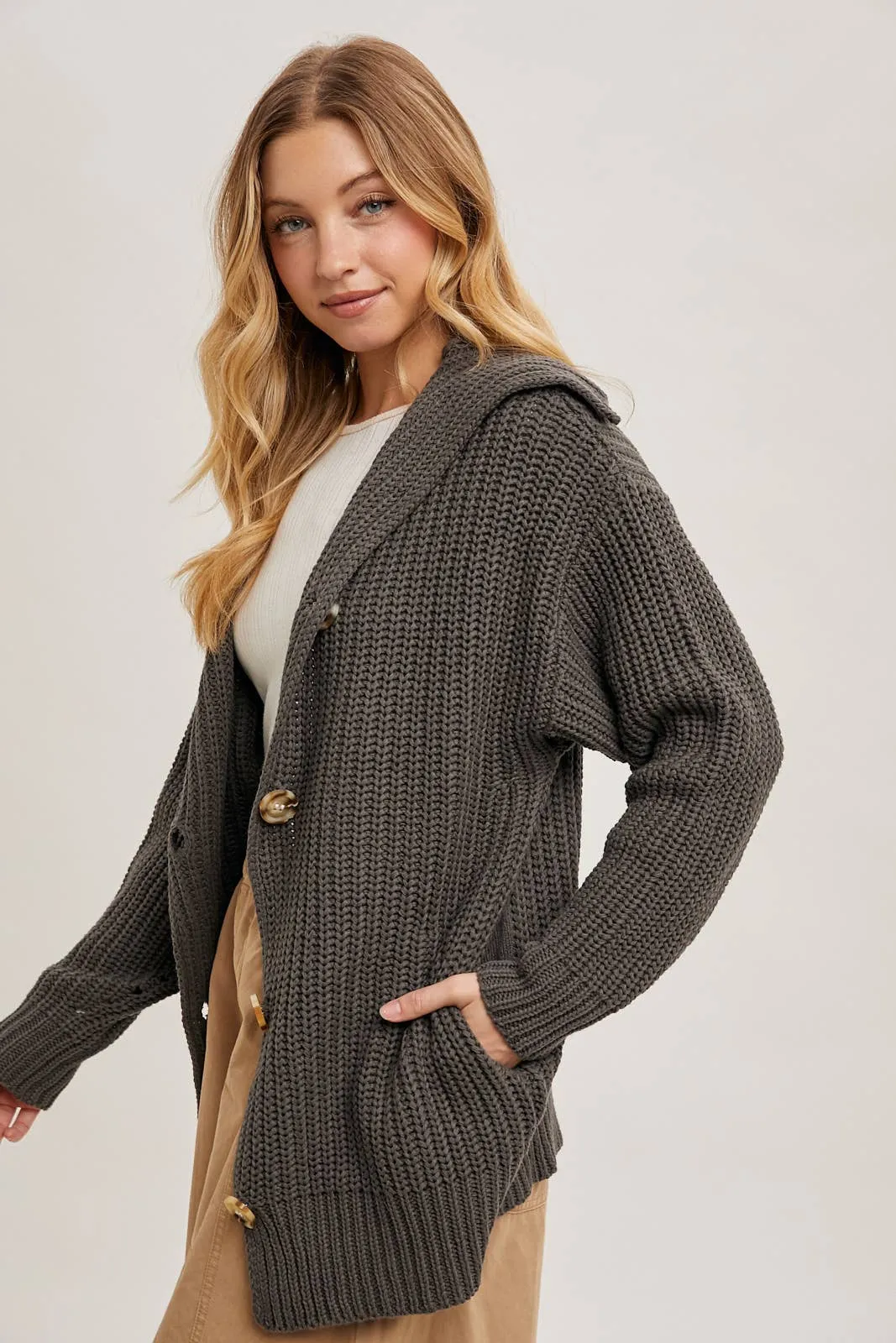 Ash Collared Button Down Ribbed Cardigan