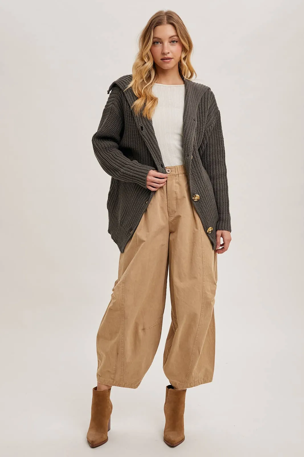 Ash Collared Button Down Ribbed Cardigan