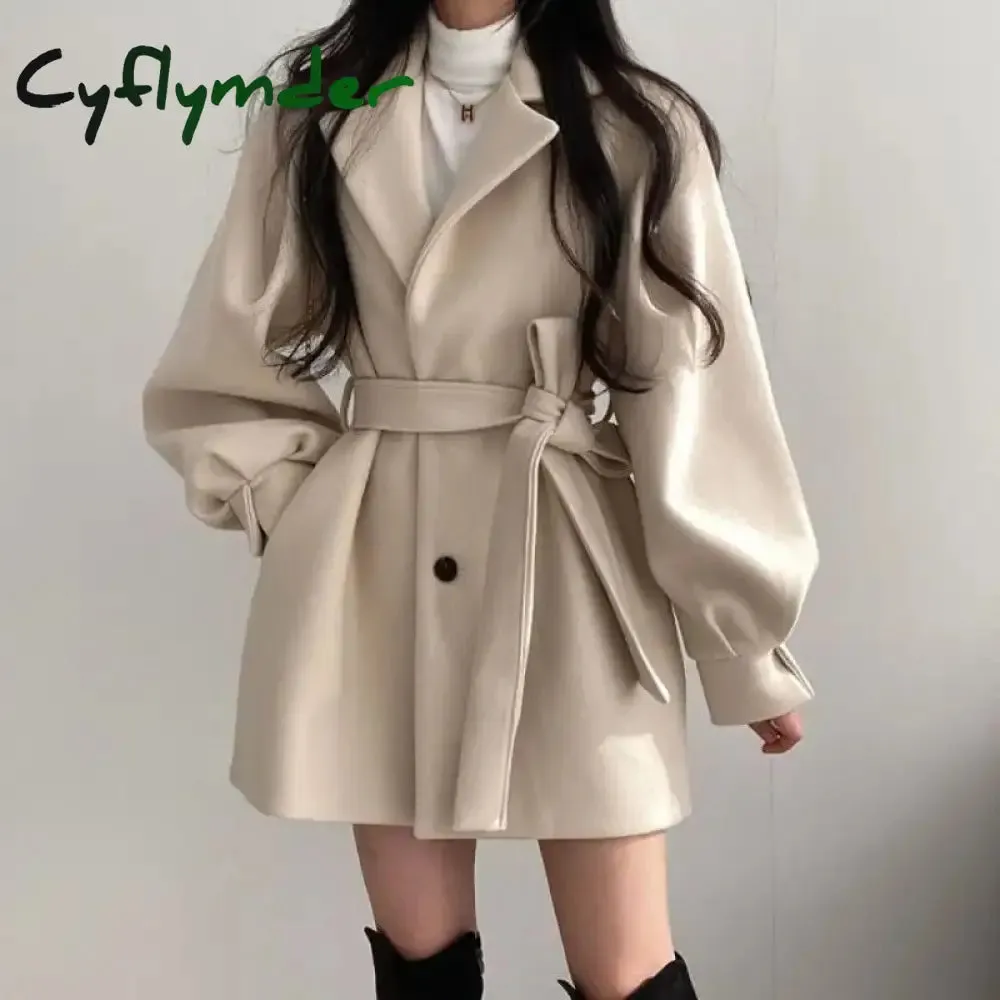 Cyflymder WINTER OUTFIT Black Trench Coat for Women Aesthetic Long Wool Blends Winter Clothing Puffer Woman Coats New Clothes Korean Jackets Female Thic