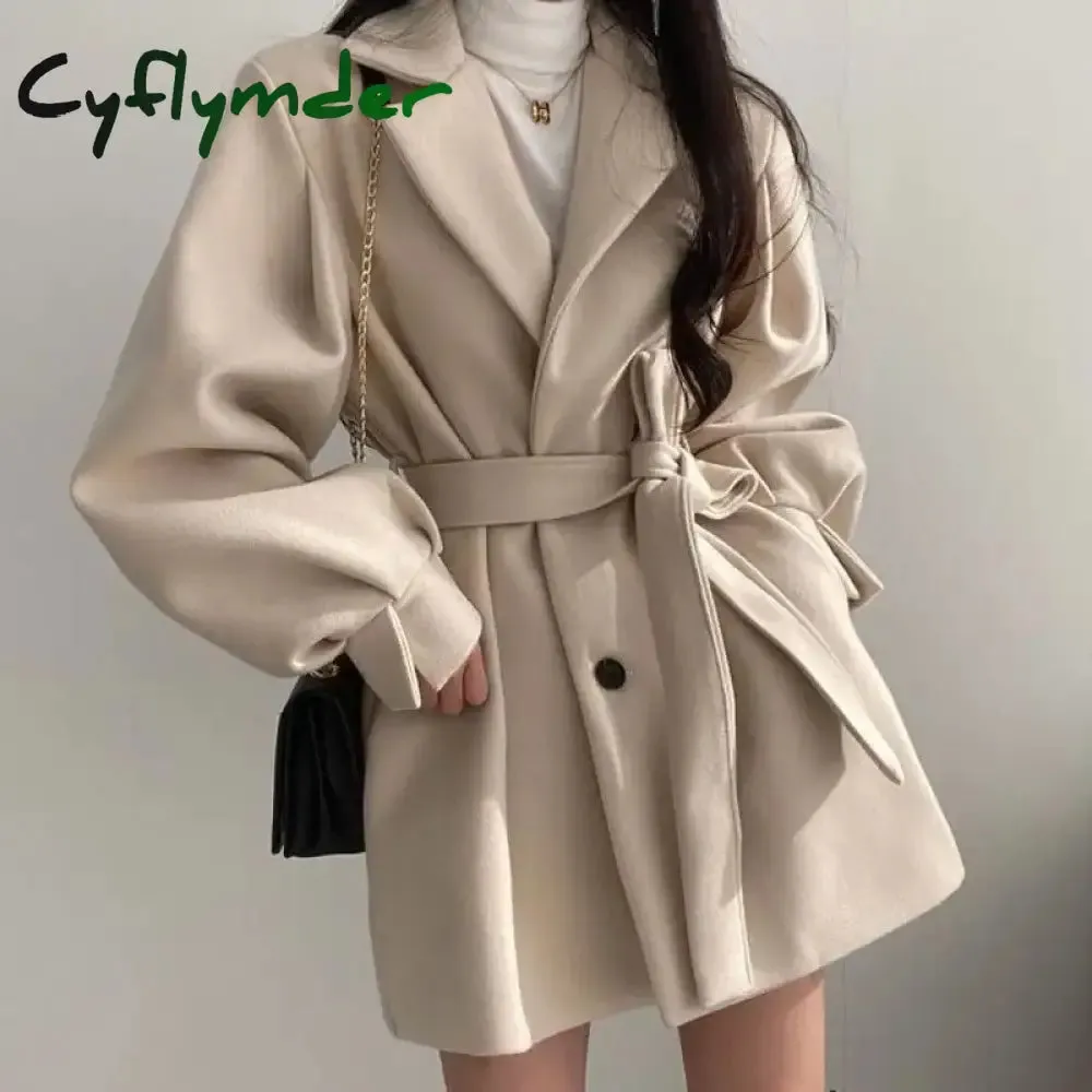 Cyflymder WINTER OUTFIT Black Trench Coat for Women Aesthetic Long Wool Blends Winter Clothing Puffer Woman Coats New Clothes Korean Jackets Female Thic