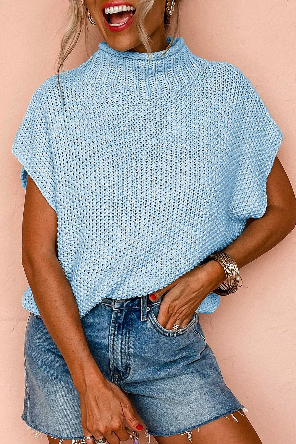 Mock Neck Short Sleeve Sweater