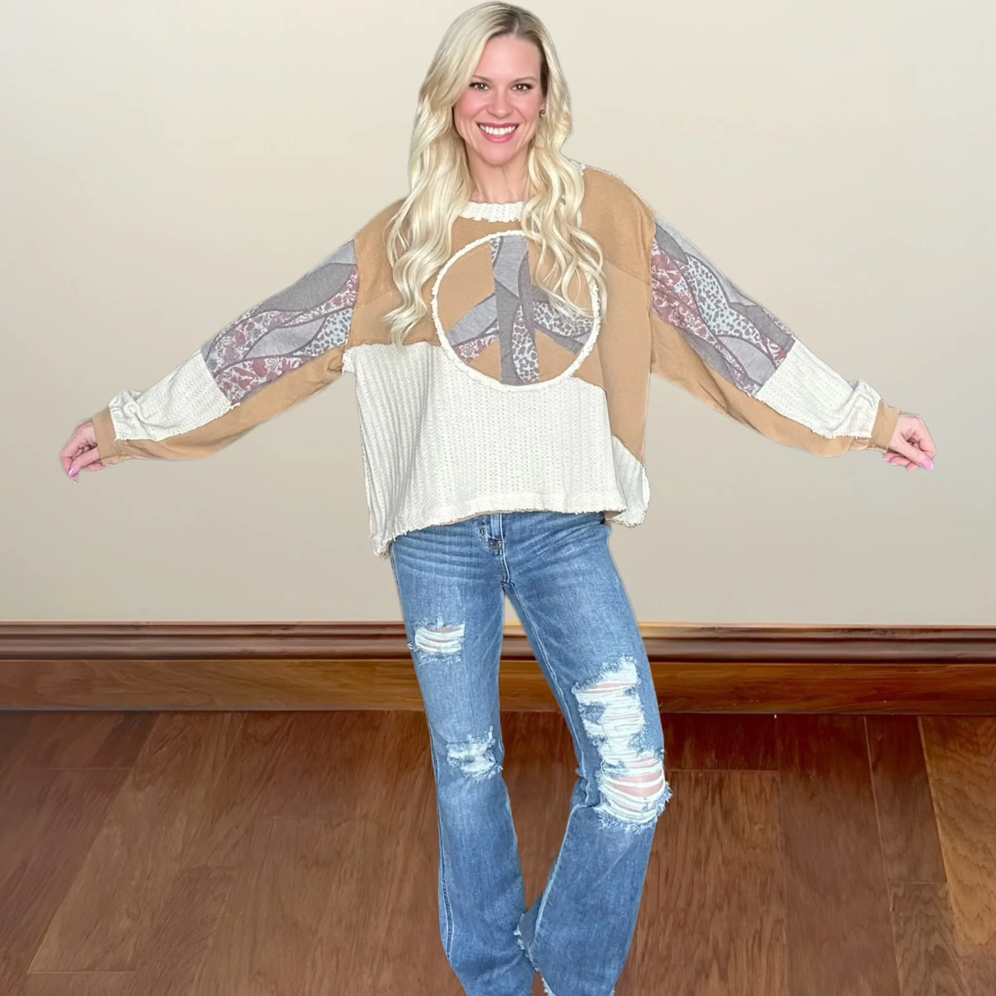Peaceful Patchwork Oversized Top