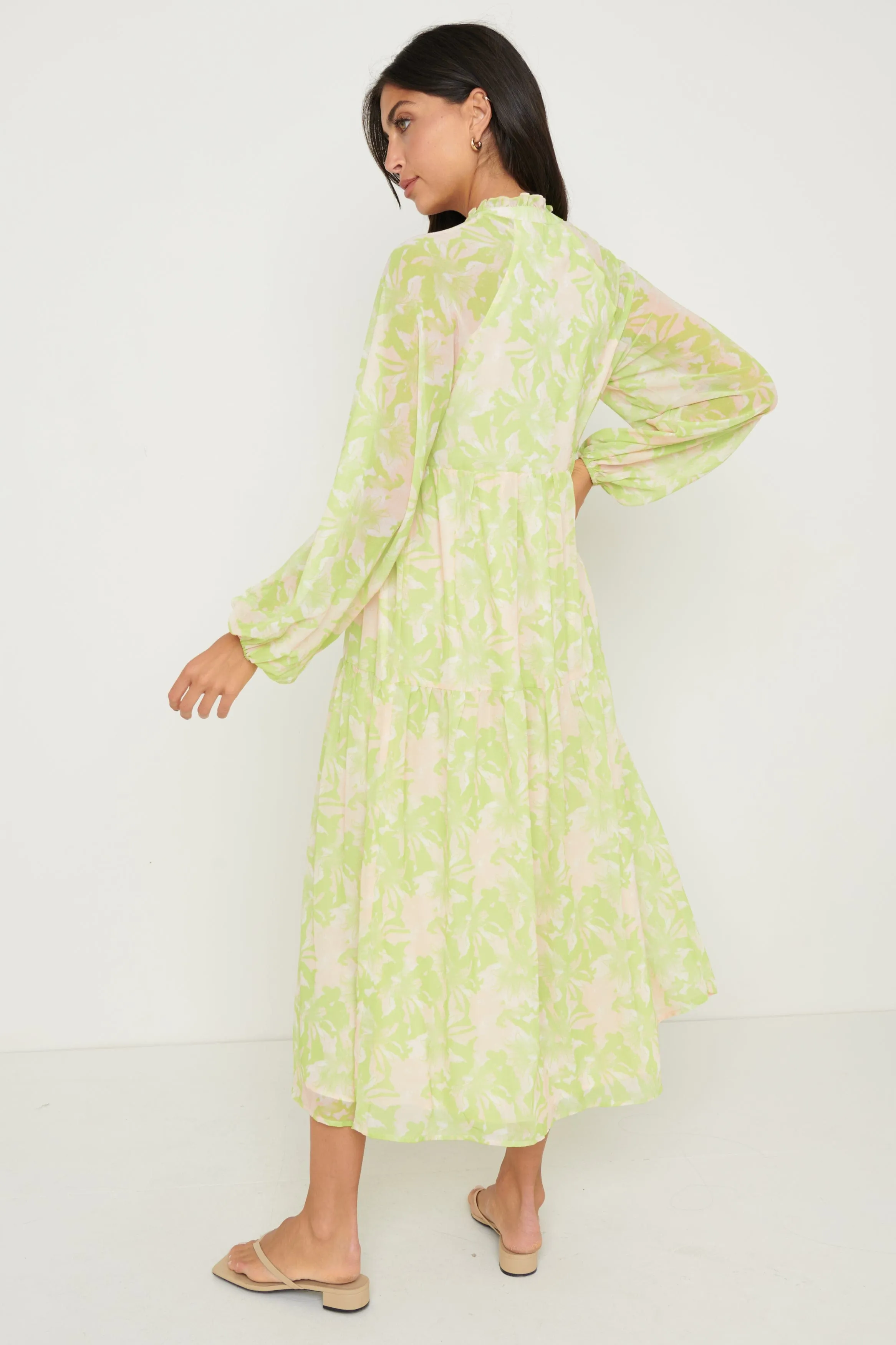 Petunia Trapeze Midaxi Dress - Chartreuse Floral