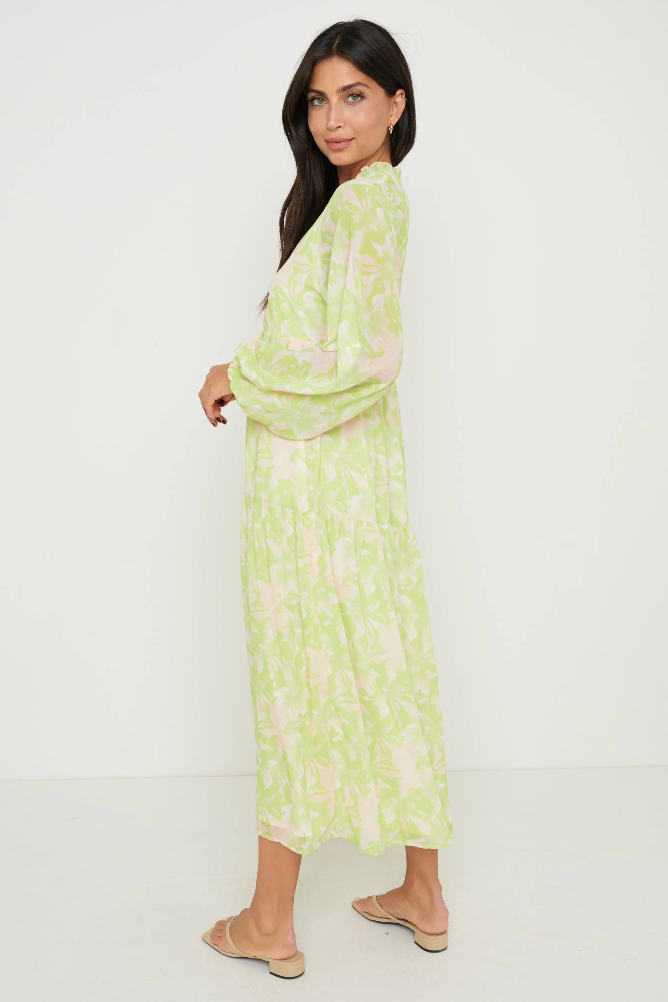 Petunia Trapeze Midaxi Dress - Chartreuse Floral
