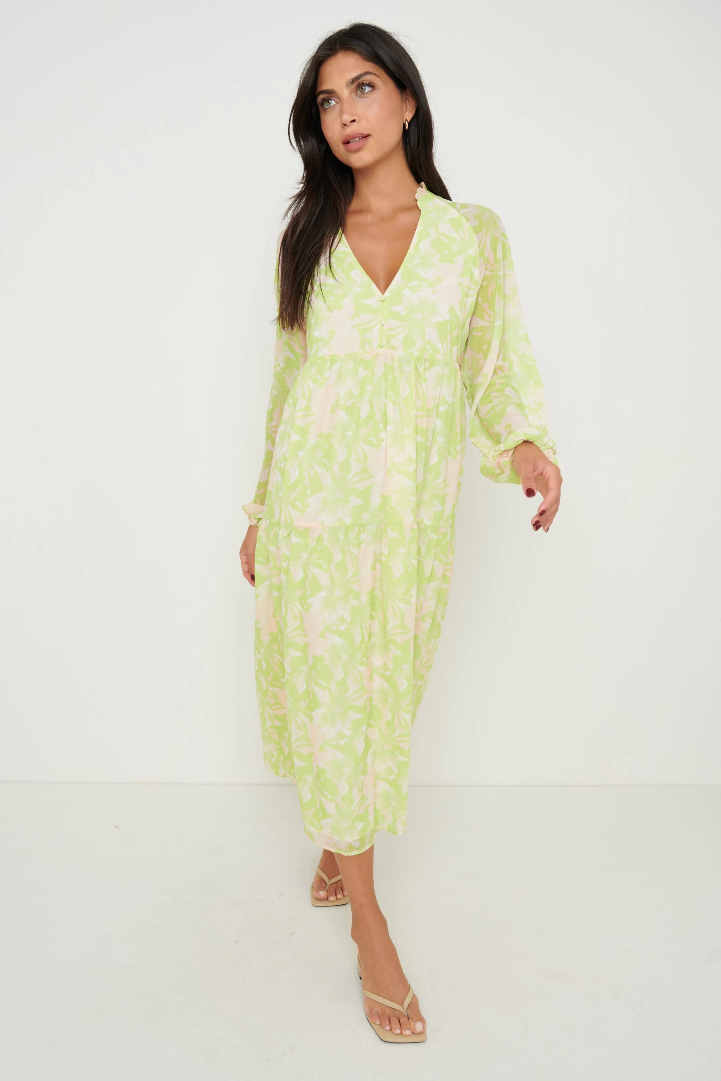 Petunia Trapeze Midaxi Dress - Chartreuse Floral