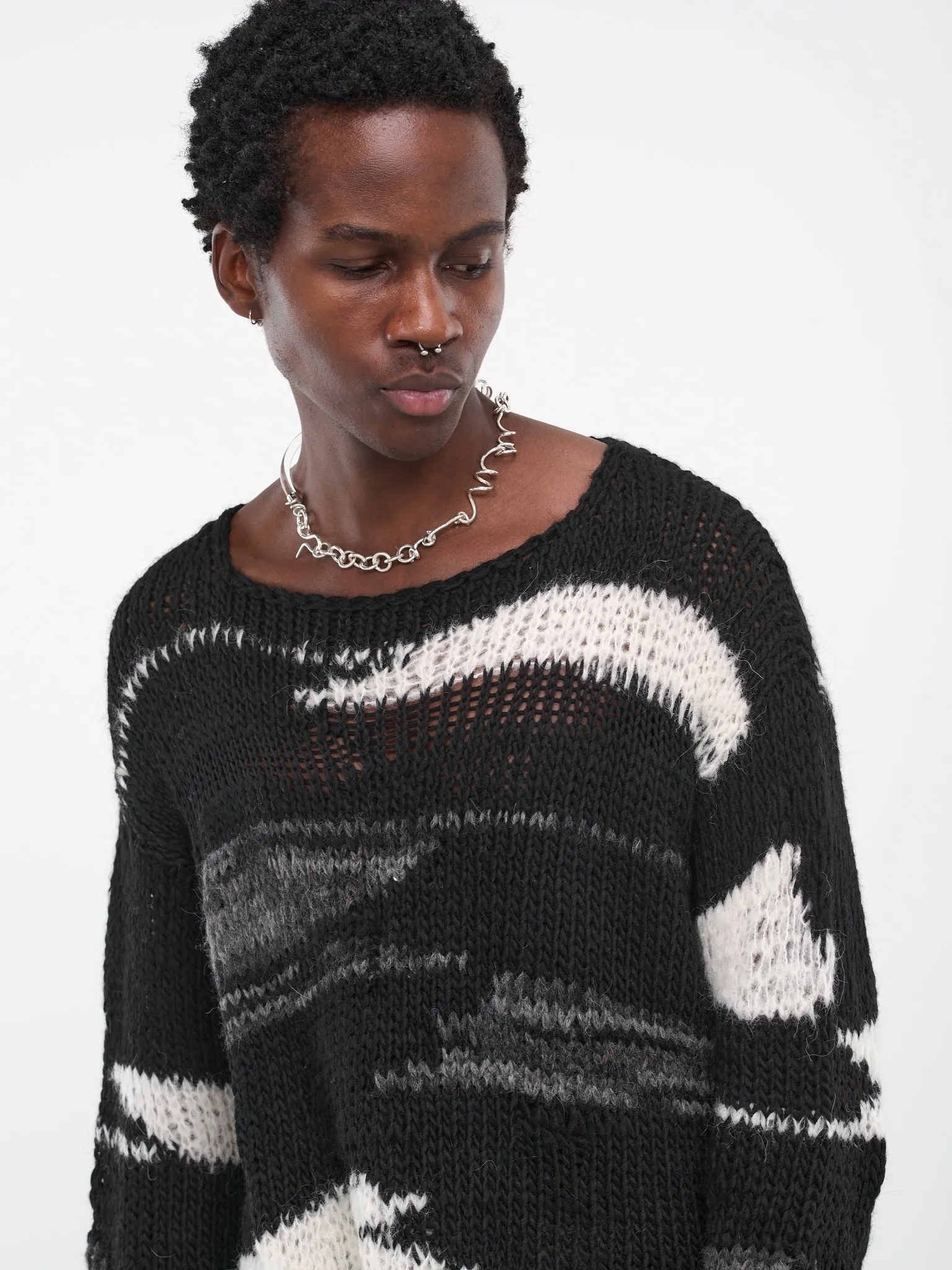 Recycled Knit Sweater (AIR02N101-BLACK-WHITE-STRIPE)