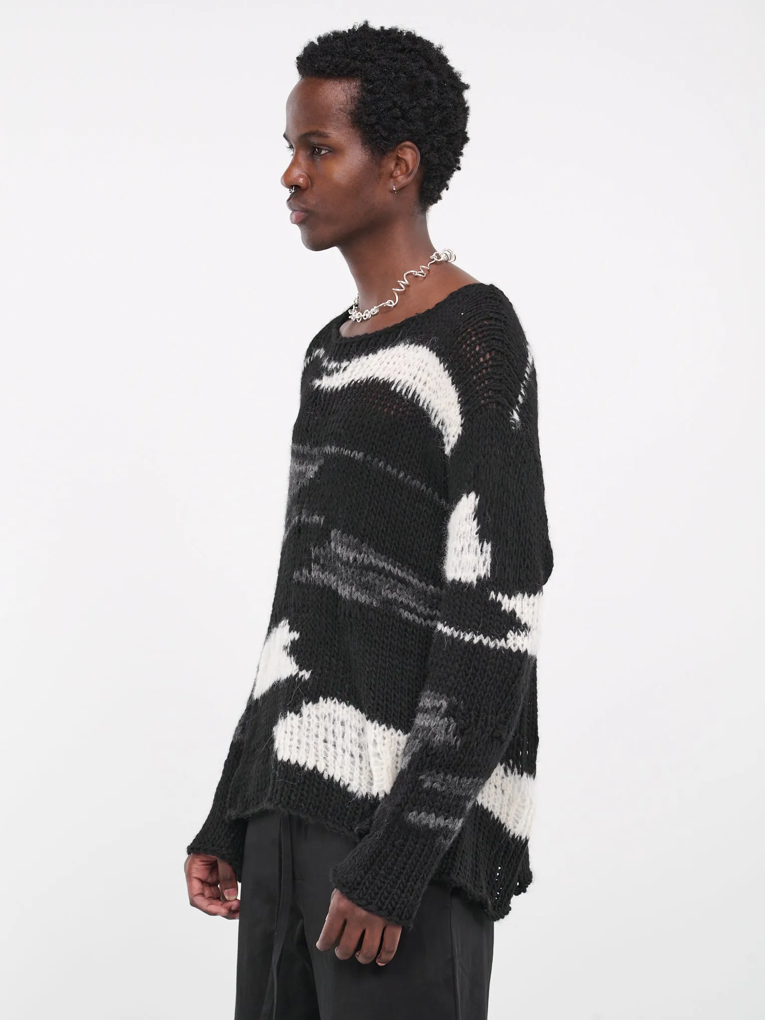 Recycled Knit Sweater (AIR02N101-BLACK-WHITE-STRIPE)
