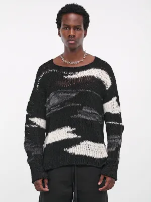 Recycled Knit Sweater (AIR02N101-BLACK-WHITE-STRIPE)