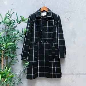 SAVANNAH Ladies Monochrome Plaid Trench Coat Jacket - Size 8