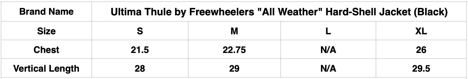 Ultima Thule by Freewheelers "All Weather" Hard-Shell Jacket (Black)